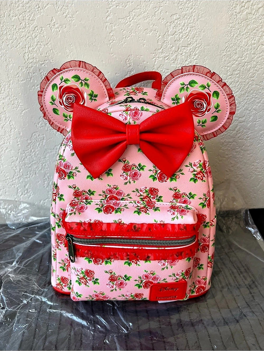 Loungefly Disney Minnie Mouse Pink & Red Roses Figural Mini Backpack Mini